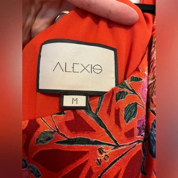 Alexis Marseille Floral Red Gown Maxi Dress One Shoulder High-Low Ruffle size M - Picture 7 of 11